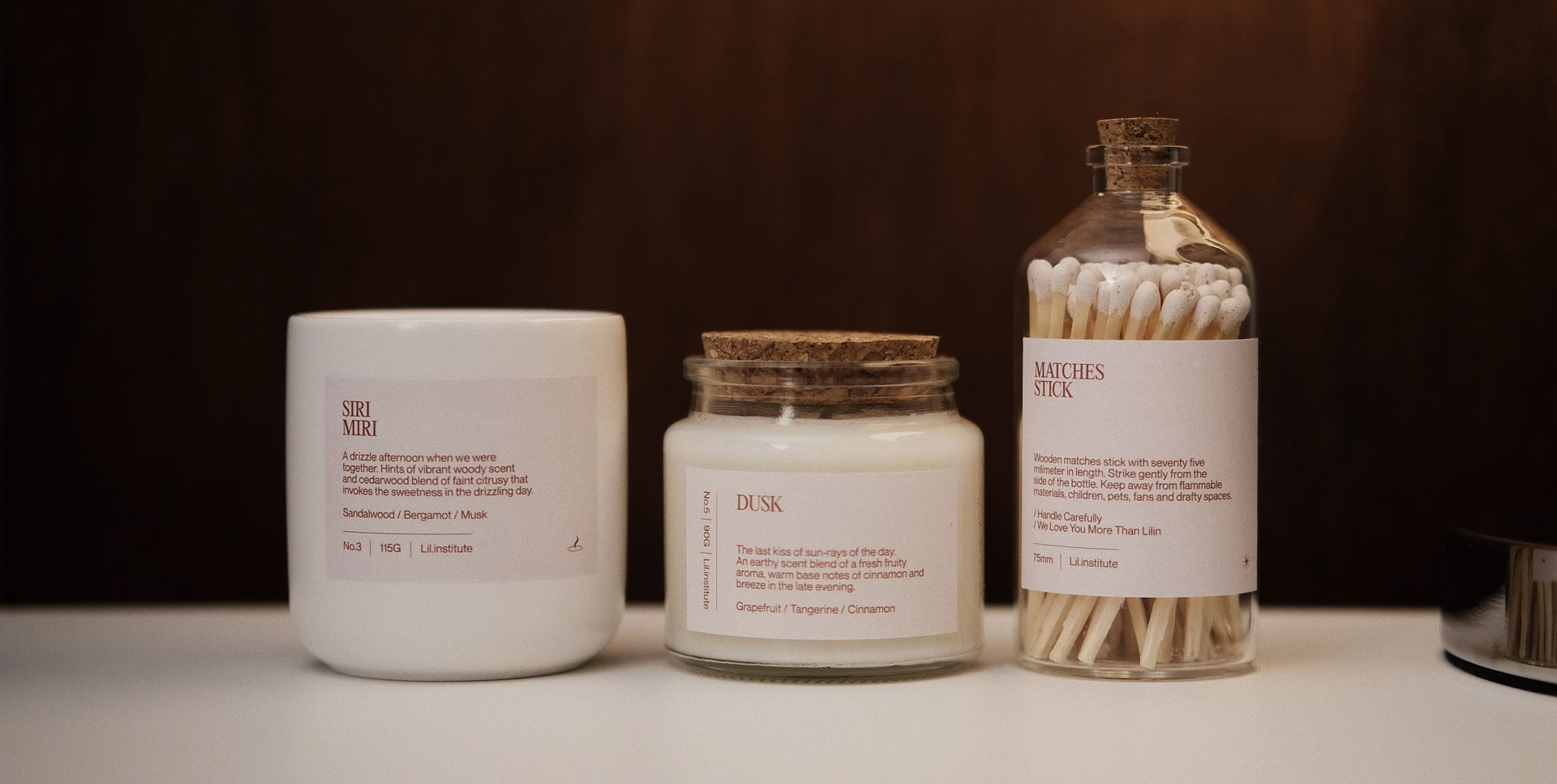 Lilin Institute scented candles.